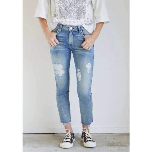 AMO Stix Crop in Spin the Bottle Destroyed Raw Edge Jeans size 26 - Picture 1 of 6